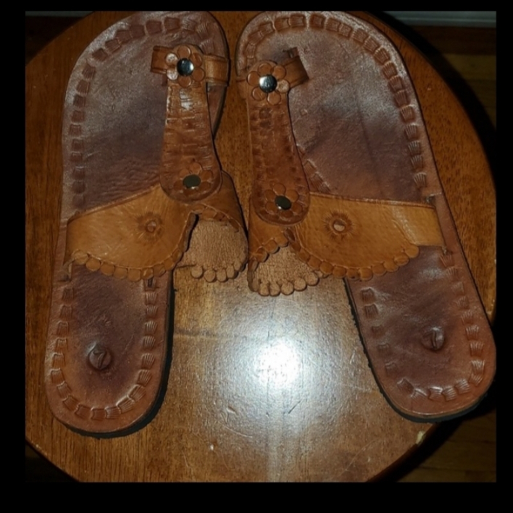 Panama Women's Brown Leather Flip-Flop Sandals Hand Made 7